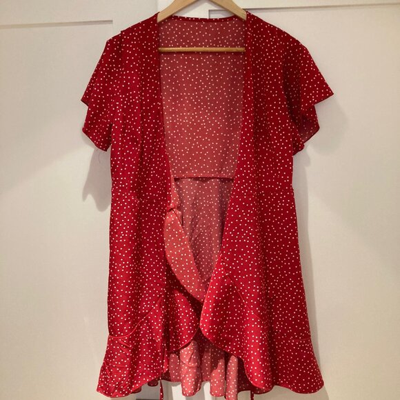 Shein Red Polka Dot Wrap Dress Size 6 (M) - Picture 10 of 13